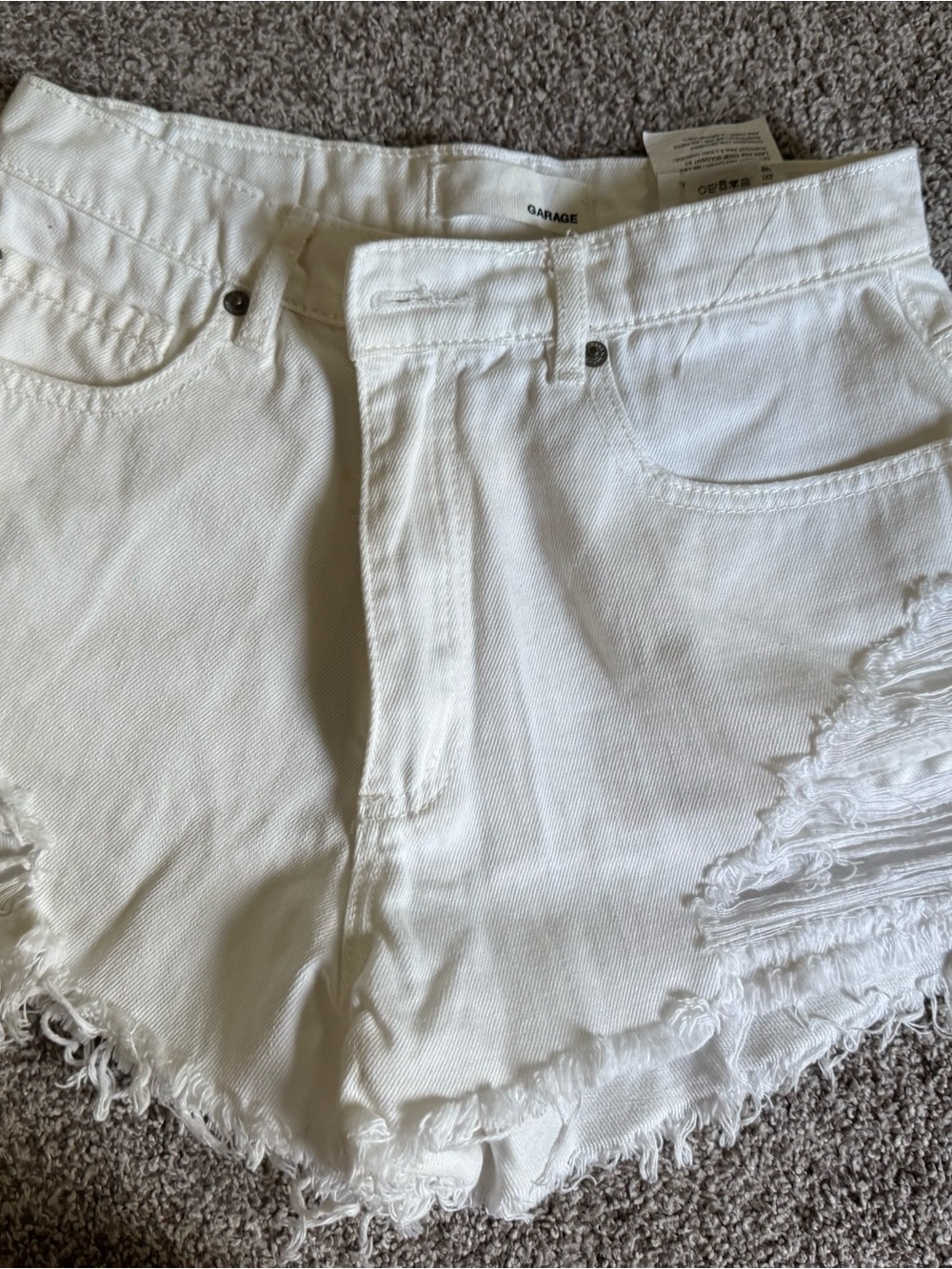 Garage White Frayed Hem Distressed Denim Shorts